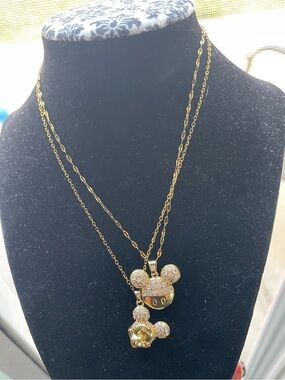 2 Gold-Tone Crystal Mickey Pendant Necklace - Women Jewelry